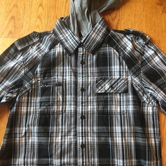 NWT American rag button up cotton plaid top size Small hood detachable - Picture 3 of 5